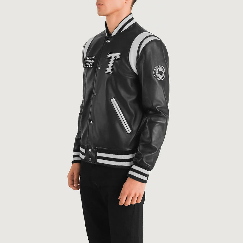 Liberte Texas 블랙 Leather Varsity 가죽 자켓 남성용