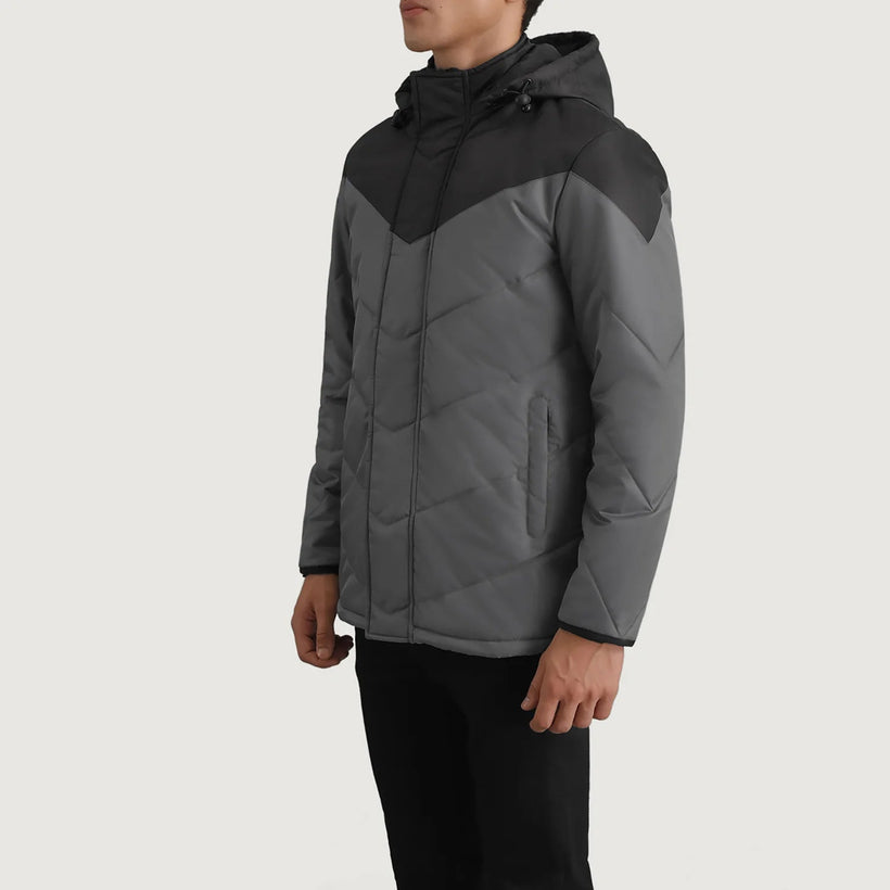 Luka 블랙 & Grey Hooded Puffer 가죽 자켓 남성용