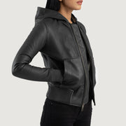 Luna Hooded 가죽 봄버 자켓 여성용 – alternate product view 2