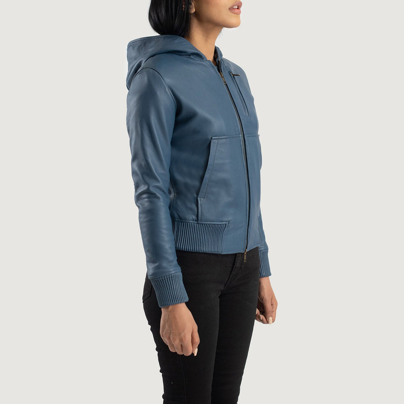 Luna Hooded 가죽 봄버 자켓 여성용