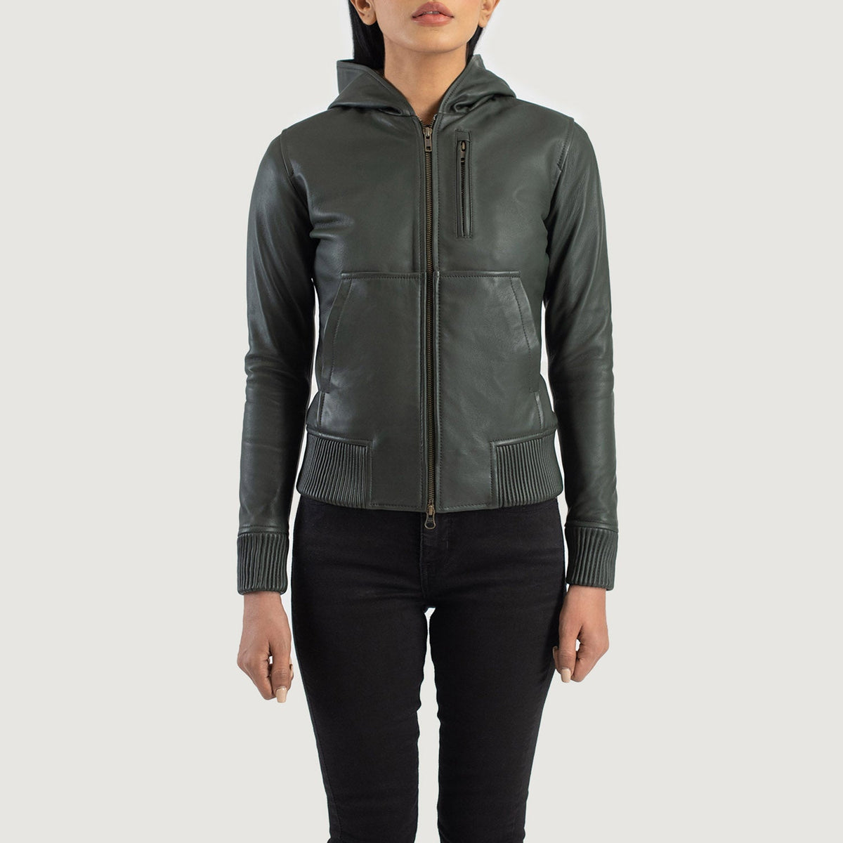 Luna Hooded 가죽 봄버 자켓 여성용 – alternate product view 4