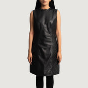 Women's Luxe 블랙 Leather Dress 여성용 in Black Sheepskin Leather - Front Profile View &amp; Tailored Silhouette | Buy Online
