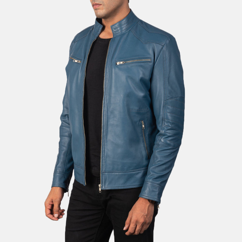 Mack Blue 가죽 라이더 자켓 남성용