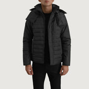 
Malcolm 블랙 Hooded Puffer 가죽 자켓 남성용 블랙 최고급 천연 소가죽 - 정면 스타일 및 테일러드 실루엣 | 공식 온라인 스토어 구매