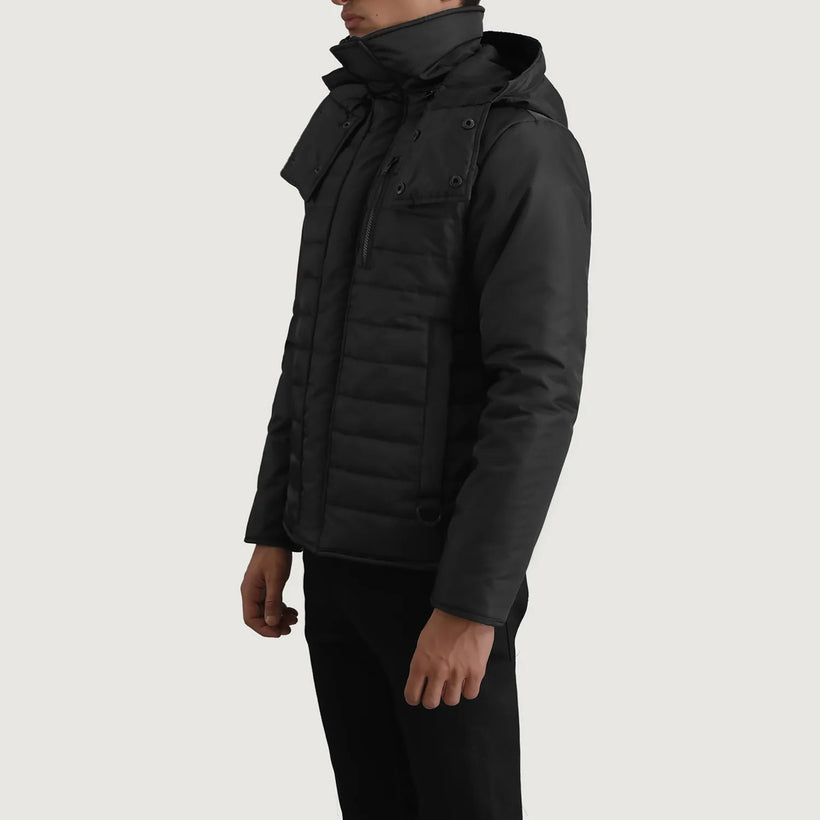 Malcolm 블랙 Hooded Puffer 가죽 자켓 남성용