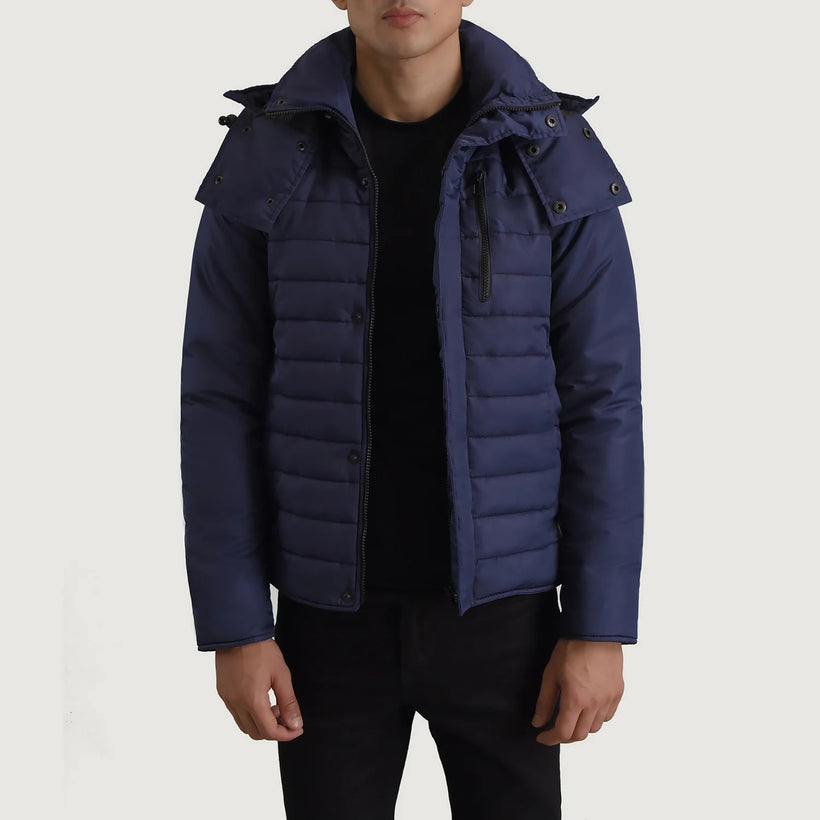 Malcolm 블루 Hooded Puffer 가죽 자켓 남성용