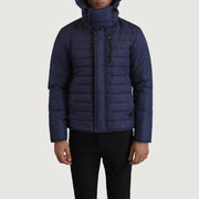 
클로즈업 상세 of Classic Collar & Zipper With Placket Hardware on Malcolm 블루 Hooded Puffer 가죽 자켓 남성용