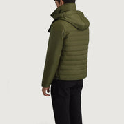 
Green Full-Grain Leather Hooded Jacket - 어깨 라인과 깔끔한 밑단이 돋보이는 뒷면 뷰