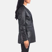 
착용 핏 뷰:  Marilyn Tan Brown Leather Blazer 모델 착용 (자연광 드레이프 핏)