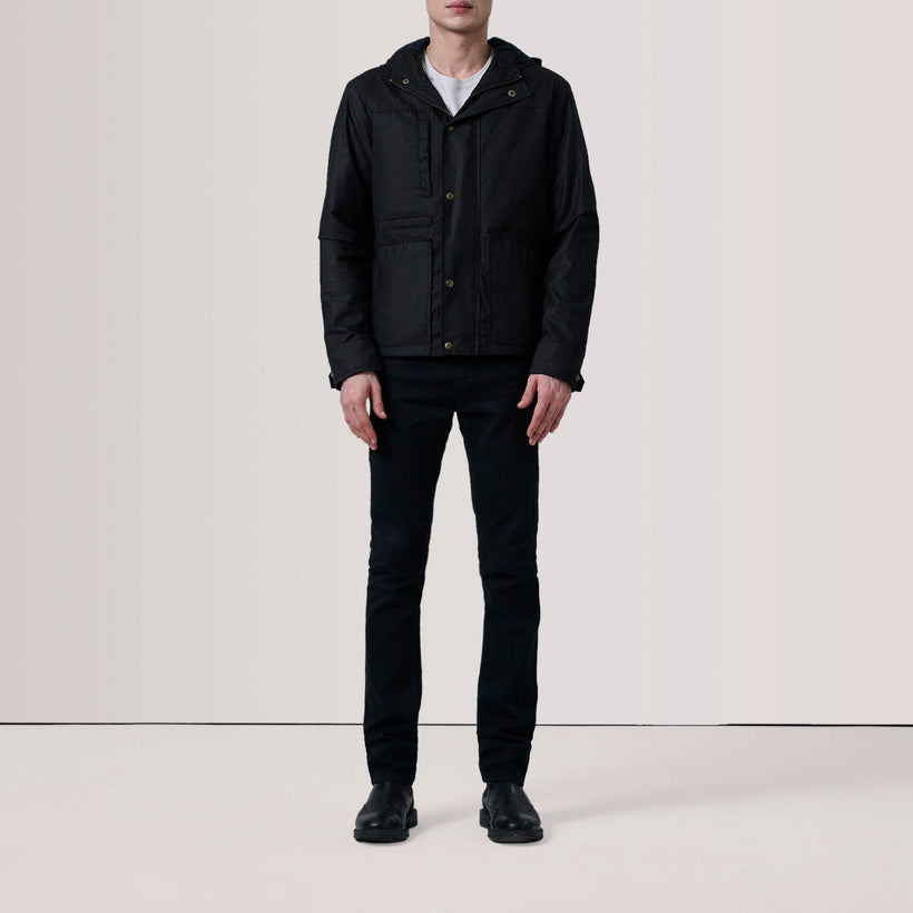 Marlo 블랙 Canvas Hooded Work 가죽 자켓 남성용