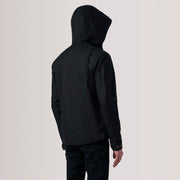 Close-Up Detail of Hooded &amp; Zipper with placket Hardware on Marlo 블랙 Canvas Hooded Work 가죽 자켓 남성용 For Men