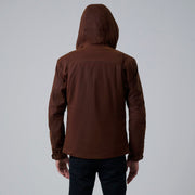 Close-Up Detail of Hooded &amp; Zipper with placket Hardware on Marlo 브라운 Canvas Hooded Work 가죽 자켓 남성용 For Men