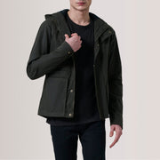Marlo Olive Canvas Hooded Work 가죽 자켓 남성용 For Men in Olive Waxed Cotton Canvas - Front Profile View &amp; Tailored Silhouette | Buy Online