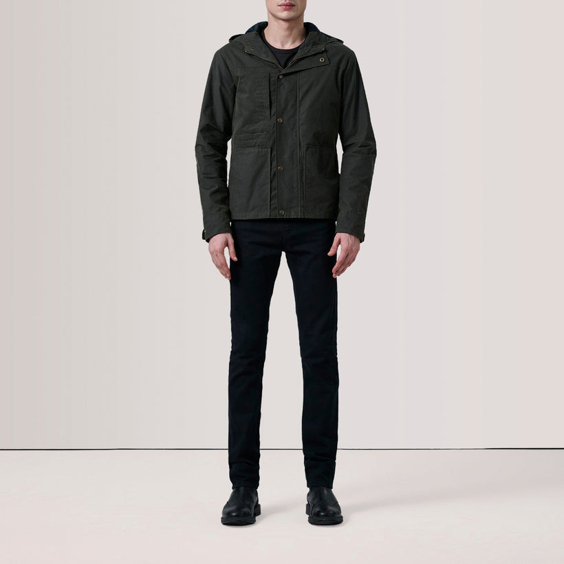 Marlo Olive Canvas Hooded Work 가죽 자켓 남성용