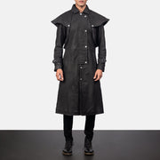 
Maverick 블랙 Leather Duster 남성용 in Distressed Black Sheepskin Snuffed - 정면 스타일 및 테일러드 실루엣 | 공식 온라인 스토어 구매