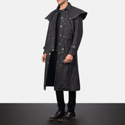 
Distressed Black Sheepskin Snuffed Trench Coat - 어깨 라인과 깔끔한 밑단이 돋보이는 뒷면 뷰