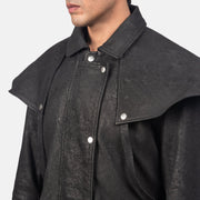 
클로즈업 상세 of Shirt & Heavy-Duty Zipper Hardware on Maverick 블랙 Leather Duster 남성용