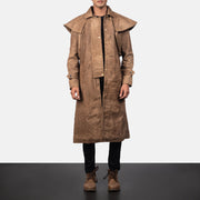 Men's Maverick 브라운 Leather Duster 남성용 in Distressed Brown Sheepskin Snuffed - Front Profile View &amp; Tailored Silhouette | Buy Online