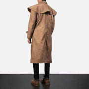 Men's Maverick 브라운 Leather Duster 남성용 - Lateral Side Profile View Showing Sleeve Cut &amp; Athletic Taper Fit