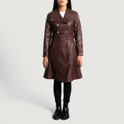 
Maroon Sheepskin Leather Trench Coat - 어깨 라인과 깔끔한 밑단이 돋보이는 뒷면 뷰