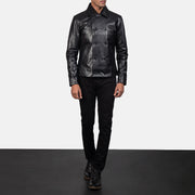 Mod 블랙 Leather Peacoat 남성용 - Lateral Side Profile View Showing Sleeve Cut &amp; Athletic Taper Fit