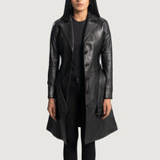 Women's Moonlight 블랙 가죽 트렌치 코트 여성용 in Black Sheepskin Leather - Front Profile View &amp; Tailored Silhouette | Buy Online