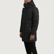 
Black Full-Grain Leather Hooded Jacket - 어깨 라인과 깔끔한 밑단이 돋보이는 뒷면 뷰