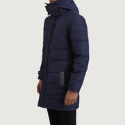 
Blue Full-Grain Leather Hooded Jacket - 어깨 라인과 깔끔한 밑단이 돋보이는 뒷면 뷰