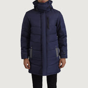 
클로즈업 상세 of Classic Collar & Zipper With Snap Button Placket Hardware on Moore 블루 Hooded Parka 남성용