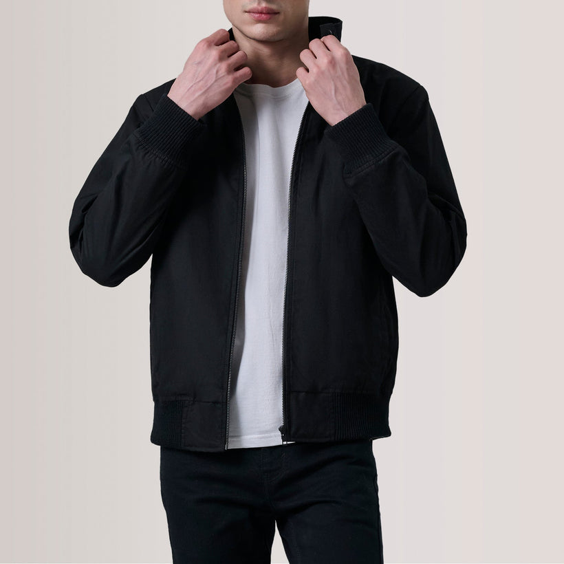 Morrison 블랙 Canvas 가죽 봄버 자켓 남성용