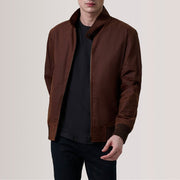 Morrison 브라운 Canvas 가죽 봄버 자켓 남성용 For Men in Brown Waxed Cotton Canvas - Front Profile View &amp; Tailored Silhouette | Buy Online