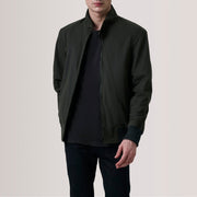 Morrison Olive Canvas 가죽 봄버 자켓 남성용 For Men in Olive Waxed Cotton Canvas - Front Profile View &amp; Tailored Silhouette | Buy Online
