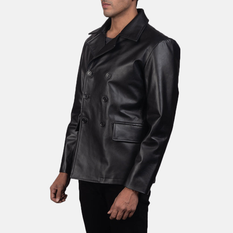 Mr. Bailey 블랙 Leather Naval Peacoat 남성용