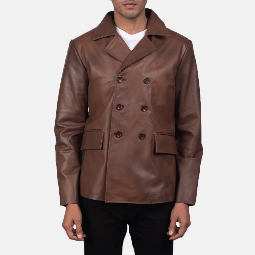 Mr. Bailey 브라운 Leather Naval Peacoat 남성용