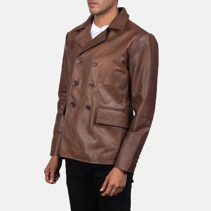 Mr. Bailey 브라운 Leather Naval Peacoat 남성용