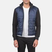 
Nashville 퀼팅 블루 Windbreaker 가죽 자켓 남성용 in Blue & Black Nylon (Torso) &Amp; Knitted Fabric (Sleeves) - 정면 스타일 및 테일러드 실루엣 | 공식 온라인 스토어 구매