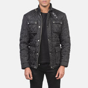 Men's Nelson Quilted 블랙 Windbreaker 가죽 자켓 남성용 in Black Polyester - Front Profile View &amp; Tailored Silhouette | Buy Online