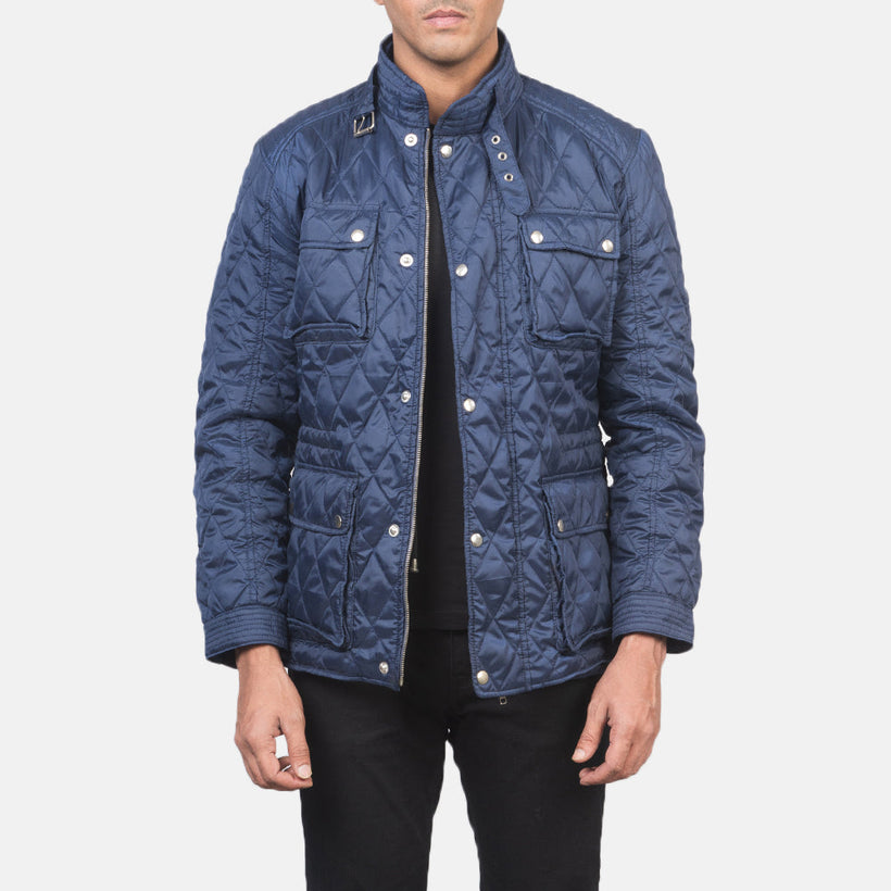 Nelson 퀼팅 블루 Windbreaker 가죽 자켓 남성용