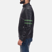 Night Trooper 가죽 자켓 남성용 - Lateral Side Profile View Showing Sleeve Cut &amp; Athletic Taper Fit