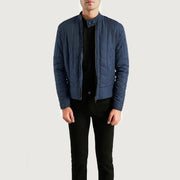 Men's Nyle Quilted Windbreaker 가죽 자켓 남성용 in Navy Blue Nylon - Front Profile View &amp; Tailored Silhouette | Buy Online