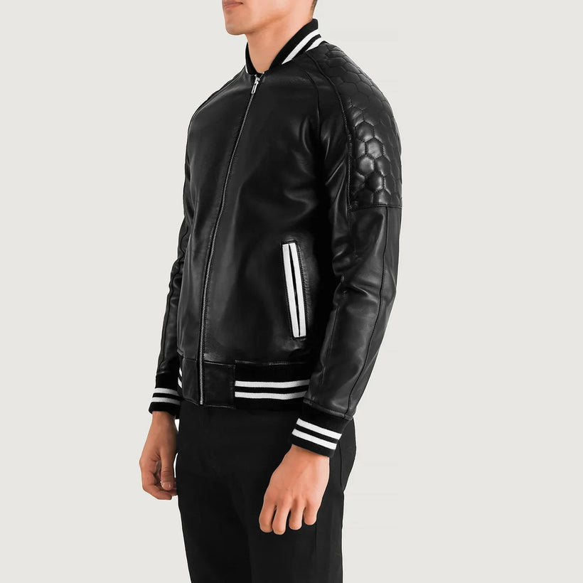 Pascal 블랙 Leather Varsity 가죽 자켓 남성용