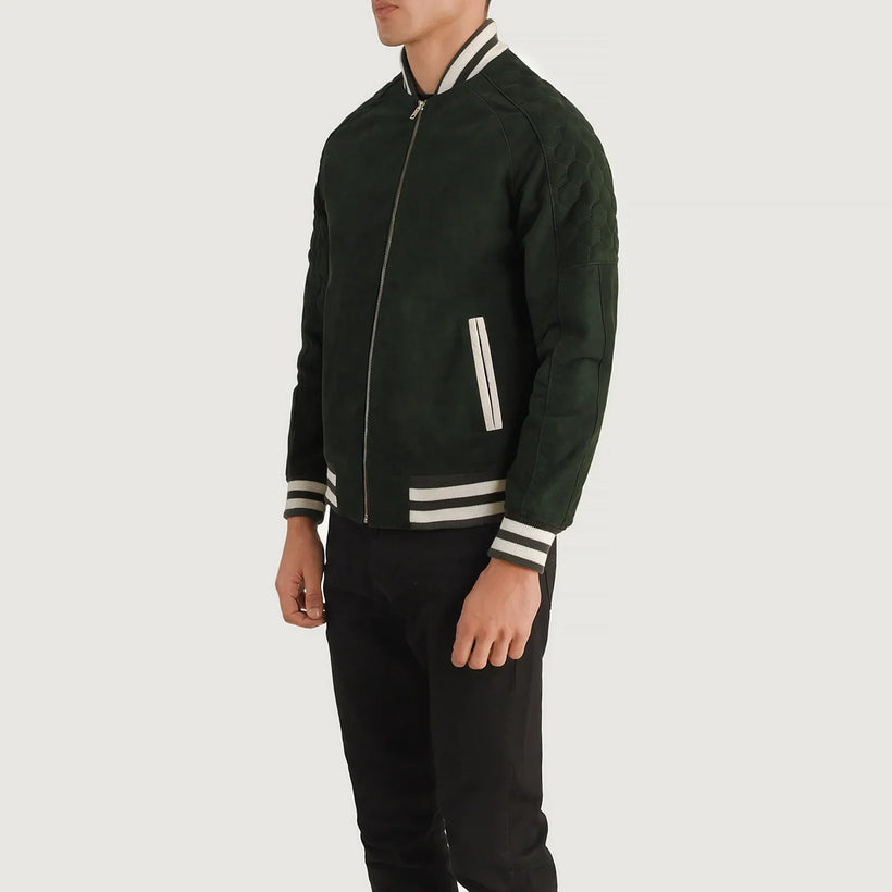 Pascal Green Suede Varsity 가죽 자켓 남성용