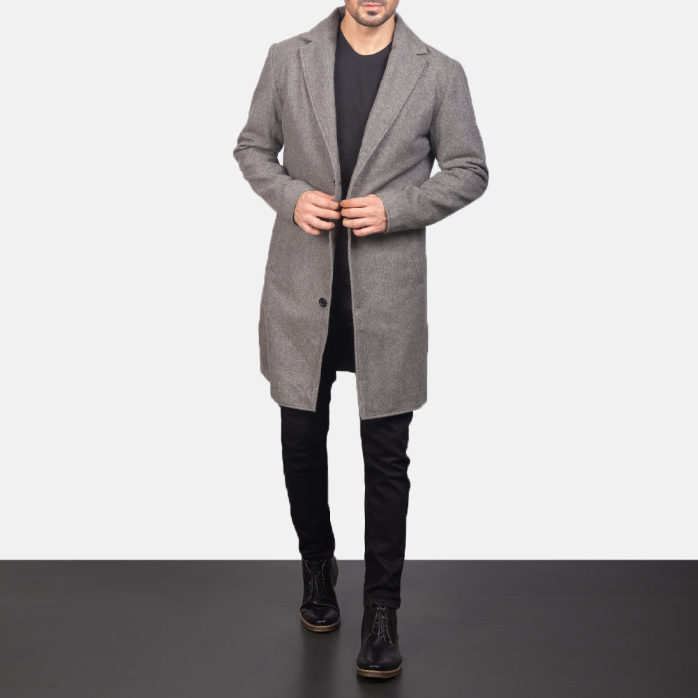 
Petrillo Grey Wool Single Breasted 가죽 코트 남성용 in Grey Synthetic Wool - 정면 스타일 및 테일러드 실루엣 | 공식 온라인 스토어 구매