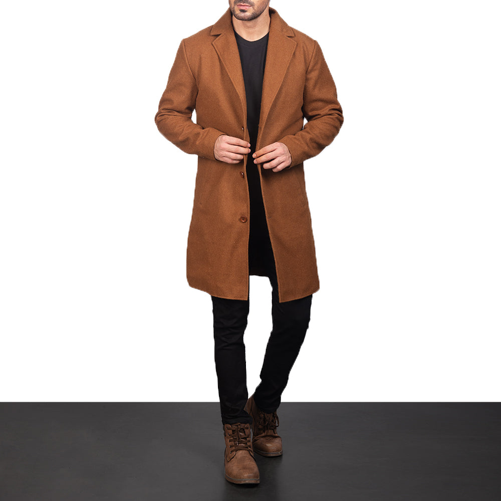 
Khaki Synthetic Wool Trench Coat - 어깨 라인과 깔끔한 밑단이 돋보이는 뒷면 뷰