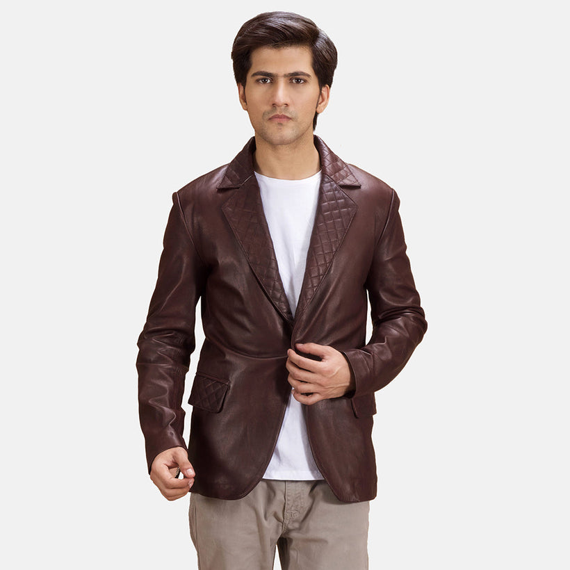 Radaron Quilted Maroon 가죽 테일러드 블레이저 남성용