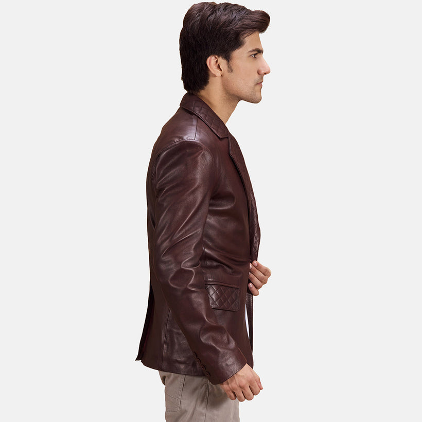 Radaron Quilted Maroon 가죽 테일러드 블레이저 남성용