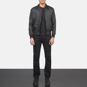 Men's Ramon 블랙 가죽 봄버 자켓 남성용 - Lateral Side Profile View Showing Sleeve Cut &amp; Athletic Taper Fit