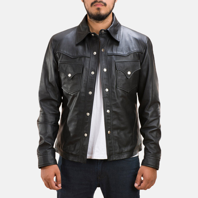 Ranchson 블랙 Leather Shirt 남성용