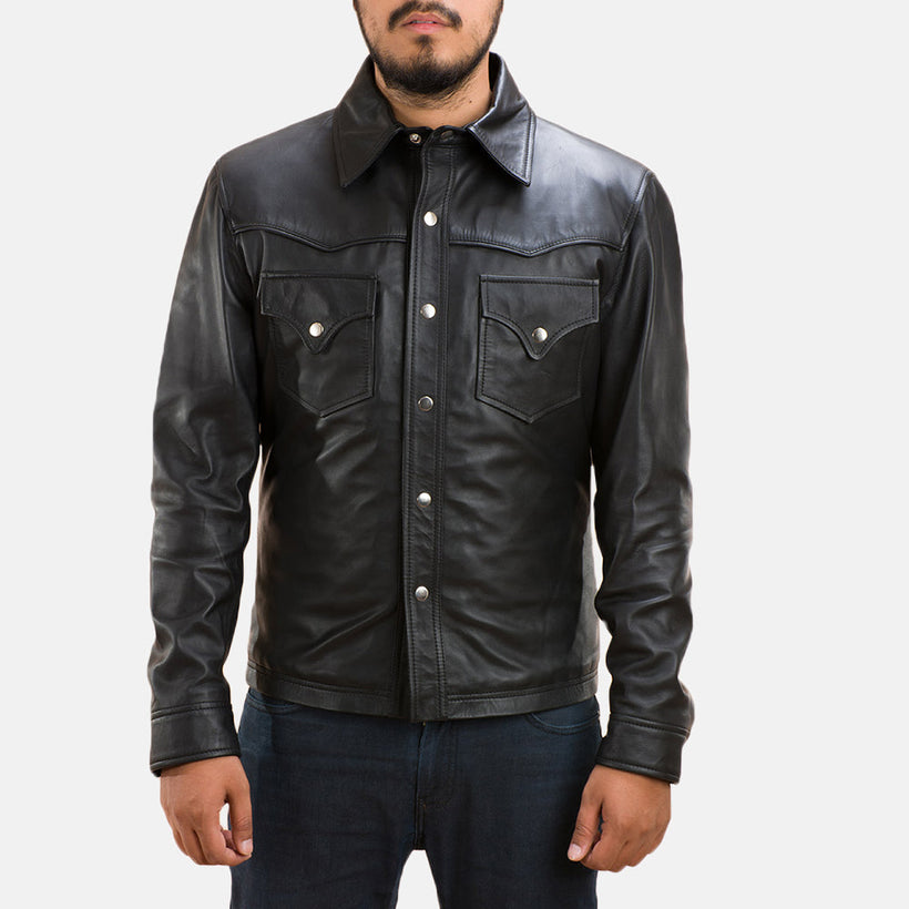 Ranchson 블랙 Leather Shirt 남성용