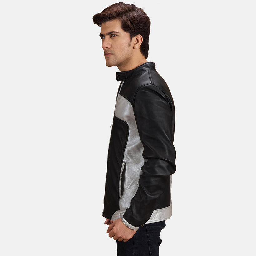 Randolf Silver 블랙 가죽 라이더 자켓 남성용